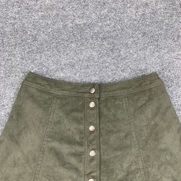 Abercrombie & Fitch Skirt Womens 0 Avocado Front Snap Button Faux Suede Skater - Picture 3 of 12